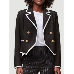 Frame Contrast Trim Double Breasted Blazer